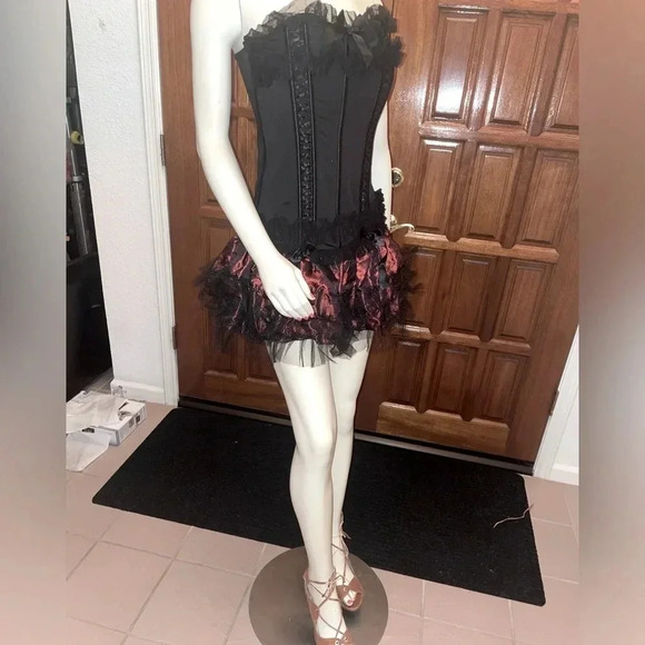 TORRID Womens Size 1 Black Lace Ruffle Corset Strapless Hook & Eye Closure Boned - Picture 13 of 16